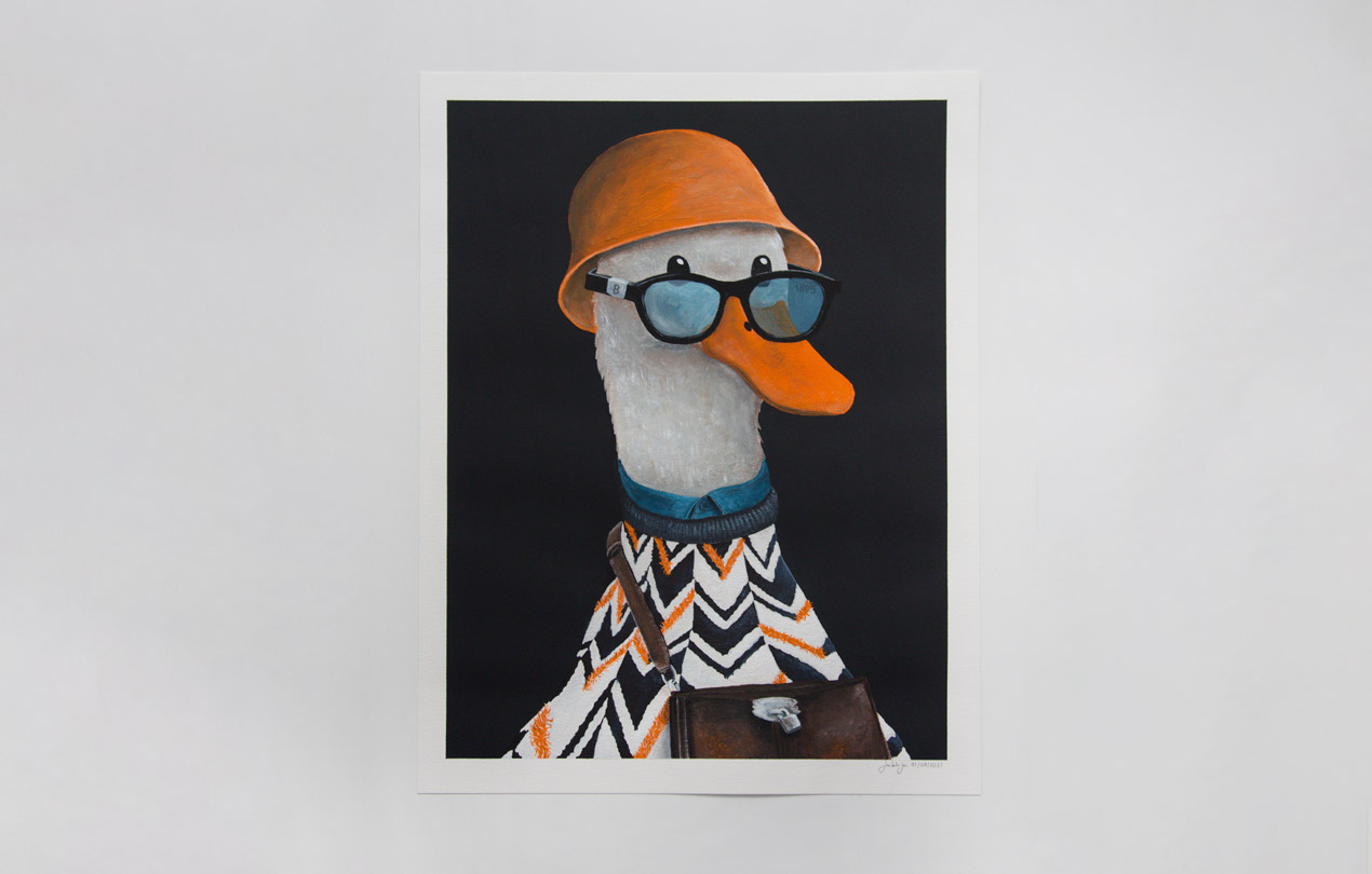 Duck; Alessandro; Glasses; Hat; Alone; Boy; Fashion; Painting; Berluti; Gouache; Illustration